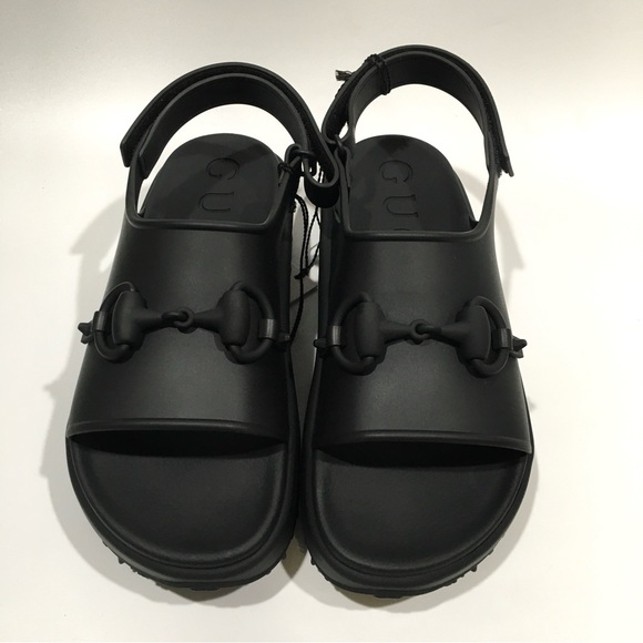 GUCCI HORSEBIT PLATFORM SANDALS -BLACK RUBBER -MEN’S US 9.5 -NEW - Picture 6 of 10